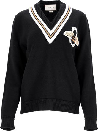 Gucci Pre-owned Womens Jumper With Bee Appliqué In Black Wool - Size Medium