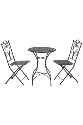 ambia GARDEN Balkonset, Dunkelgrau, Metall, 3-teilig, Blume, 60x42x73 cm, Stuhl klappbar, geeignet für Balkon, Gartenmöbel, Gartengarnituren