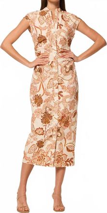 Misa Niara Midi Dress In Beige Floral