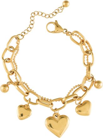 Generic Stainless Steel Heart Charm Linked Chain Strand Bracelet Gold Titanium Rhinestones Necklaces (Gold, One Size)