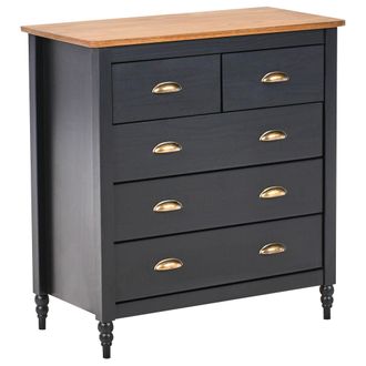 Beliani C&oacute;moda Escandinava 5 Cajones Con Tapa De Madera Negra Shillington