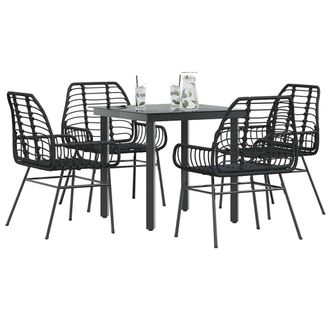 Berkfield Home 5 Piece Garden Dining Set Black Poly Rattan Glass