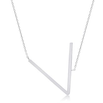 MAX + STONE Sterling Silver Large Sideways Block Letter Initial with Extendable Cable Chain, 16 to 18 inches