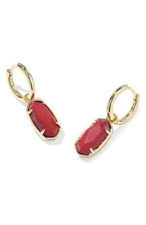 Kendra Scott Elle Huggie Hoop Earrings in Gold Red Variegated Magnesite at Nordstrom