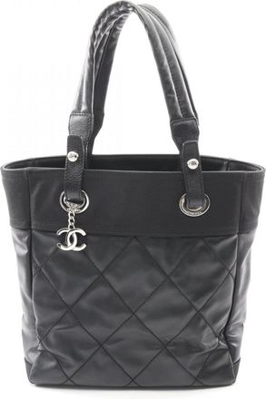 Chanel Black Coated Canvas Leather Handbag Tote Bag (Pre-Owned)