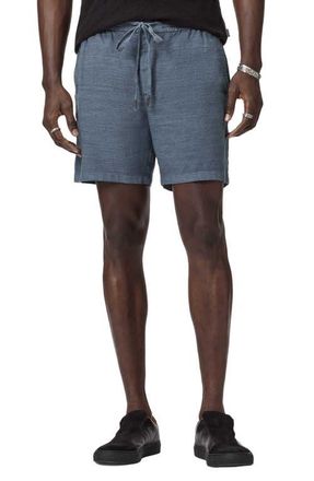 John Varvatos Daryl Linen Blend Drawstring Shorts in Oiled Blue at Nordstrom, Size 32