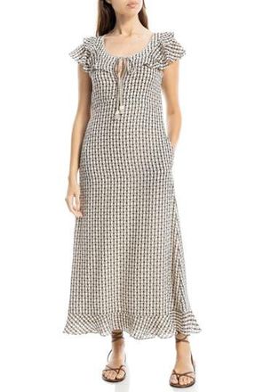 Max Studio Flutter Sleeve Maxi Dress in Cream/Black at Nordstrom Rack, Size X-Large