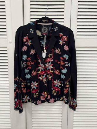 Johnny Was Womens Embroidered Jacket In Black Multi