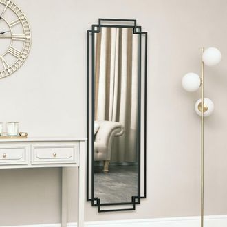 Melody Maison Black Art Deco Wall Mirror 142cm X 47cm | Size: 142 cm X 47 cm