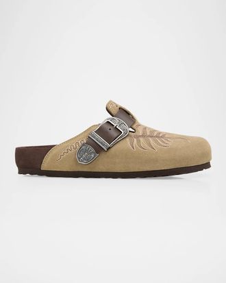 Etro Men & apos;s Etro x BIRKENSTOCK Embroidered Suede Mules
