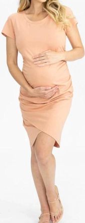 Angel Maternity Maternity Jersey Ruched Dress In Peach