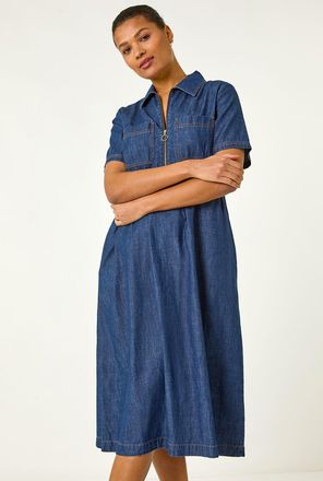 Roman Denim Zip Midi Dress