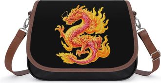 Generic Chinese Dragon Crossbody Bag Womens Handbag PU Message Bags Shoulder Purse with Adjustable Strap