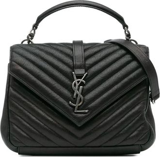 Saint Laurent Pre-owned Handbags, female, Black, Size: ONE SIZE Pre-owned Medium Monogram Chevron Sheepskin College Bag