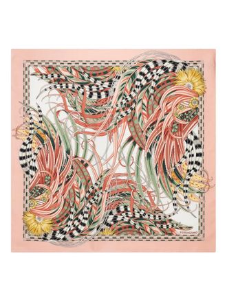 Ferragamo rooster print silk scarf - women - Silk - One Size - Pink