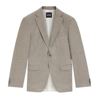 HUGO BOSS Kostuums, Heren, Beige, M, Wol, H-Hutson-251 Slim-fit Jas