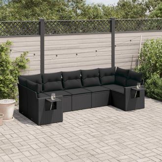 vidaXL Set De Comedor De Jard&iacute;n 7 Pzas Y Cojines Rat&aacute;n Sint&eacute;tico Negro Vidaxl