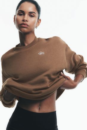 Alo | Accolade Crewneck Neck Pullover Top in Java Brown, Size: Medium