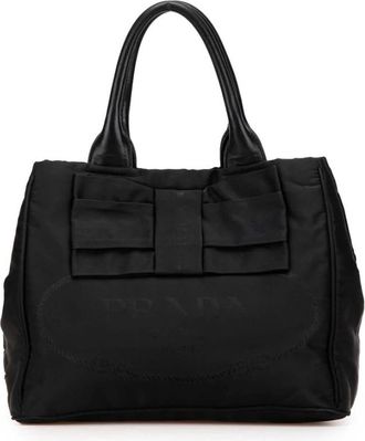 Prada Pre-owned Handbags, female, Black, Size: ONE SIZE Pre-owned Bow Tote Bag Nylon Handbag