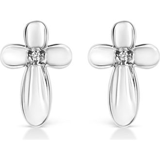 House of Brilliance Silver Prong Diamond Accent Floral Cross Stud Earring in White at Nordstrom