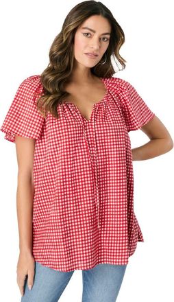 Roaman's Plus Size Peasant Blouse in Red White Gingham at Nordstrom, Size 28