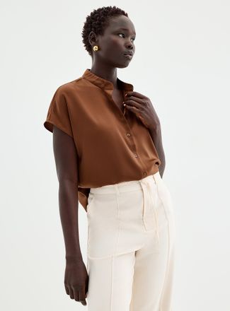 Contemporaine Womens Flowy satin cap-sleeve shirt