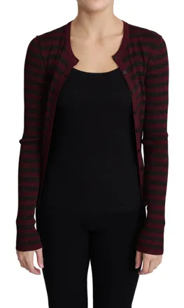 Dolce & Gabbana Black Red Striped Viscose Cardigan Womens Sweater