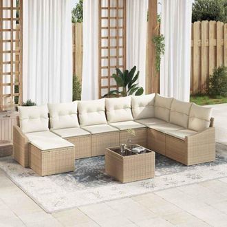 vidaXL Conjunto De Sof&aacute; De Jard&iacute;n 9 Pcs Beige Polirat&aacute;n Vidaxl