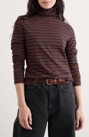 Seasalt Cornwall Landing Stripe Turtleneck Stretch Organic Cotton Top in Profile Onyx at Nordstrom, Size 14 Us
