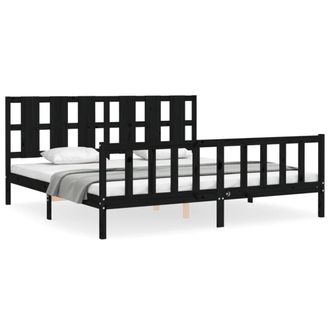 Berkfield Home Bed Frame with Headboard Black 200x200 cm Solid Wood