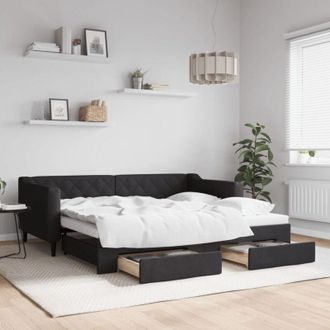 vidaXL Sof&aacute; Cama Nido Con Cajones Tela Negro 90x190 Cm Vidaxl
