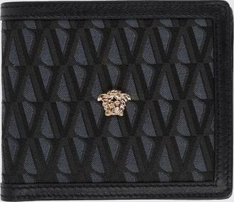 Versace Portafoglio bifold in tessuto con applicazione logo Medusa