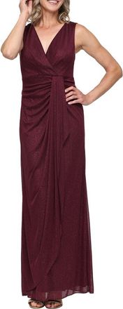 Alex Evenings Sleeveless Glitter Mesh Gown in Fig at Nordstrom, Size 14