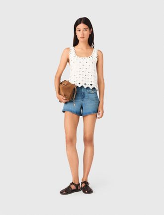 Maje Mirrored Crochet Top - White - Maje