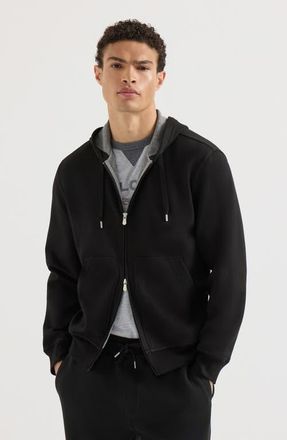 Brunello Cucinelli Cotton, cashmere and silk French terry double cloth hooded sweatshirt with zipper in Black at Nordstrom, Size Xxx-Large