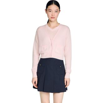 Sandro Cropped cashmere wool cardigan in Light Pink at Nordstrom, Size X-Large