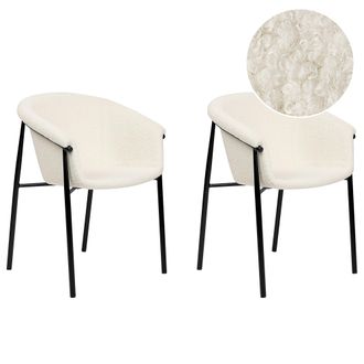 Beliani Conjunto De 2 Sillas Blanco Crema Poli&eacute;ster Contempor&aacute;neo Comedor Ames