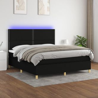 vidaXL Vidaxl - Cama Box Spring Colch&oacute;n Y Luces Led Tela Negro 160x200 Cm