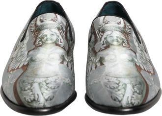 Dolce & Gabbana Gray Baroque Angel Velvet Men Loafers Shoes Leather