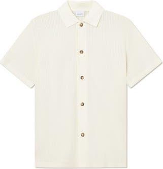 Les Deux Axel Pointelle Short Sleeve Organic Cotton Button-Up Shirt in Light Ivory at Nordstrom Rack, Size Xx-Large