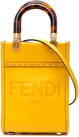 Fendi Brown Yellow Leather Shoulder Bag Tote Bag (Pre-Owned)