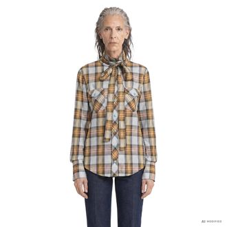 Chlo&eacute; Lavalli&egrave;re Shirt in Check Cotton and Cupro