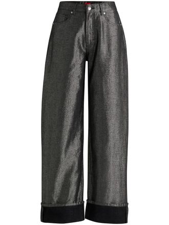 HUGO BOSS metallic hgh-waisted jeans - women - Sterling Silver/Polyester/Polyester/Cotton/Cotton - 25/32 - Black