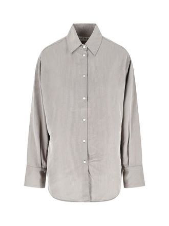 R&oacute;he Striped Shirt In Grey Fabric, Classic Collar