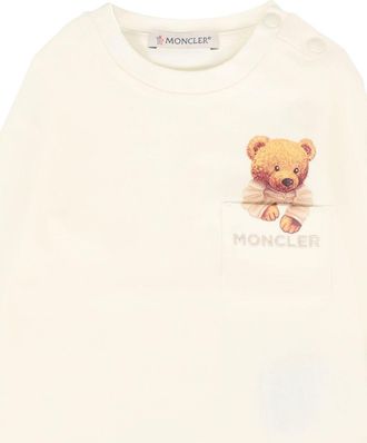 Moncler Girls T-Shirt With Teddy Print, Cream Cotton; Elastane T-Shirts And Polos