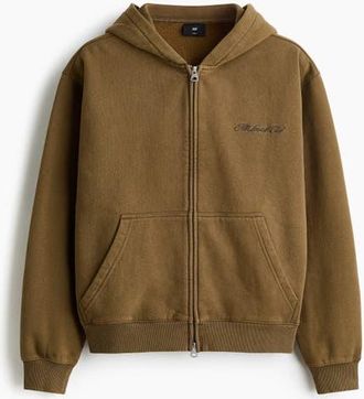 H&M Loose Fit Zip-through Hoodie in Khaki Green at Nordstrom, Size Xx-Large
