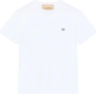 Valentino Tops, Heren, Wit, 2Xl, Katoen, Katoenen T-Shirt met VLogo-borduursel