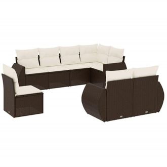vidaXL Set Sof&aacute;s De Jard&iacute;n 8 Piezas Y Cojines Rat&aacute;n Sint&eacute;tico Marr&oacute;n Vidaxl