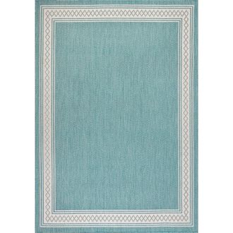 Jonathan Y Designs Lucia Classic Diamond Border Indoor/Outdoor Area Rug in Aqua/light Gray at Nordstrom, Size 3Ft 0In X 5Ft 0In
