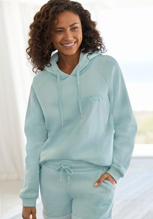 Lascana Kapuzensweatshirt LASCANA, Damen, Gr. 32/34, gr&uuml;n (mint), Sweatware, Obermaterial: 60% Baumwolle, 40% Polyester, bestickt, unifarben, bequem h&uuml;ftlang,